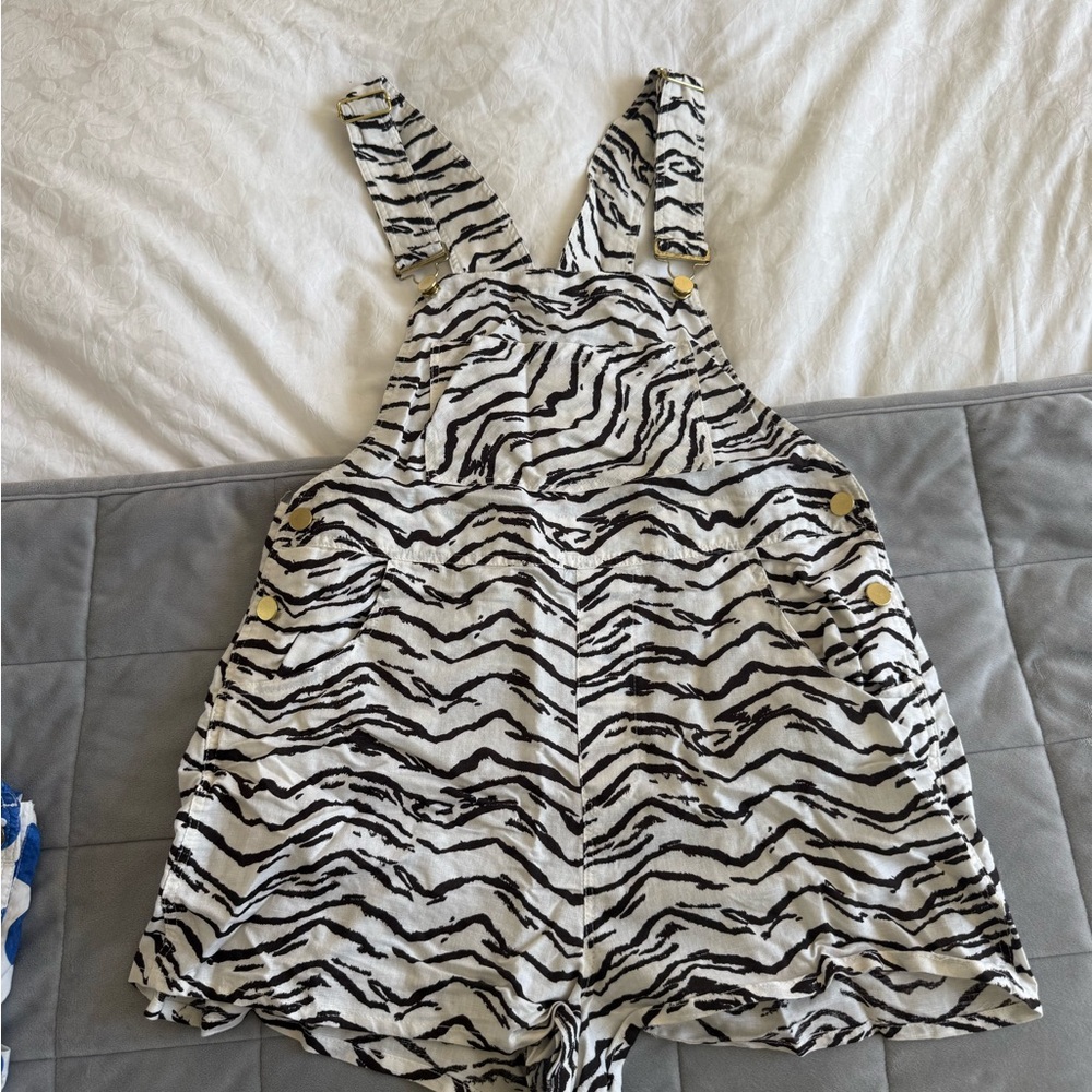 Black and White Zebra Print Short Overalls